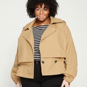 Universal Standard Leonard Cropped Trench Coat Tan Size M 18